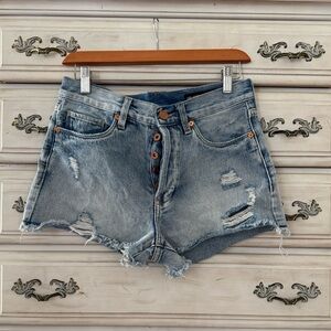 BLANKNYC Distressed Button Fly Denim Shorts